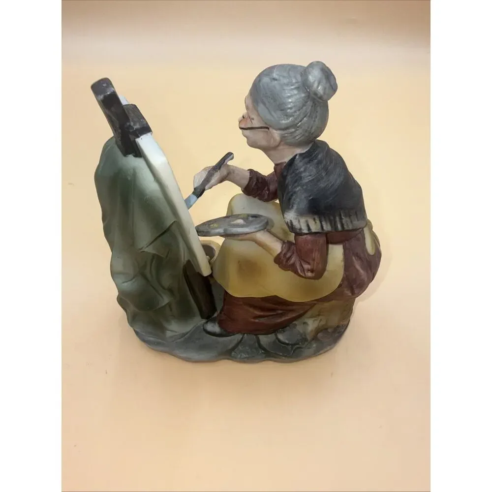 Vintage 70's-80's Arnart Porcelain Figurine Old Woman Outdoor Nature Painter
